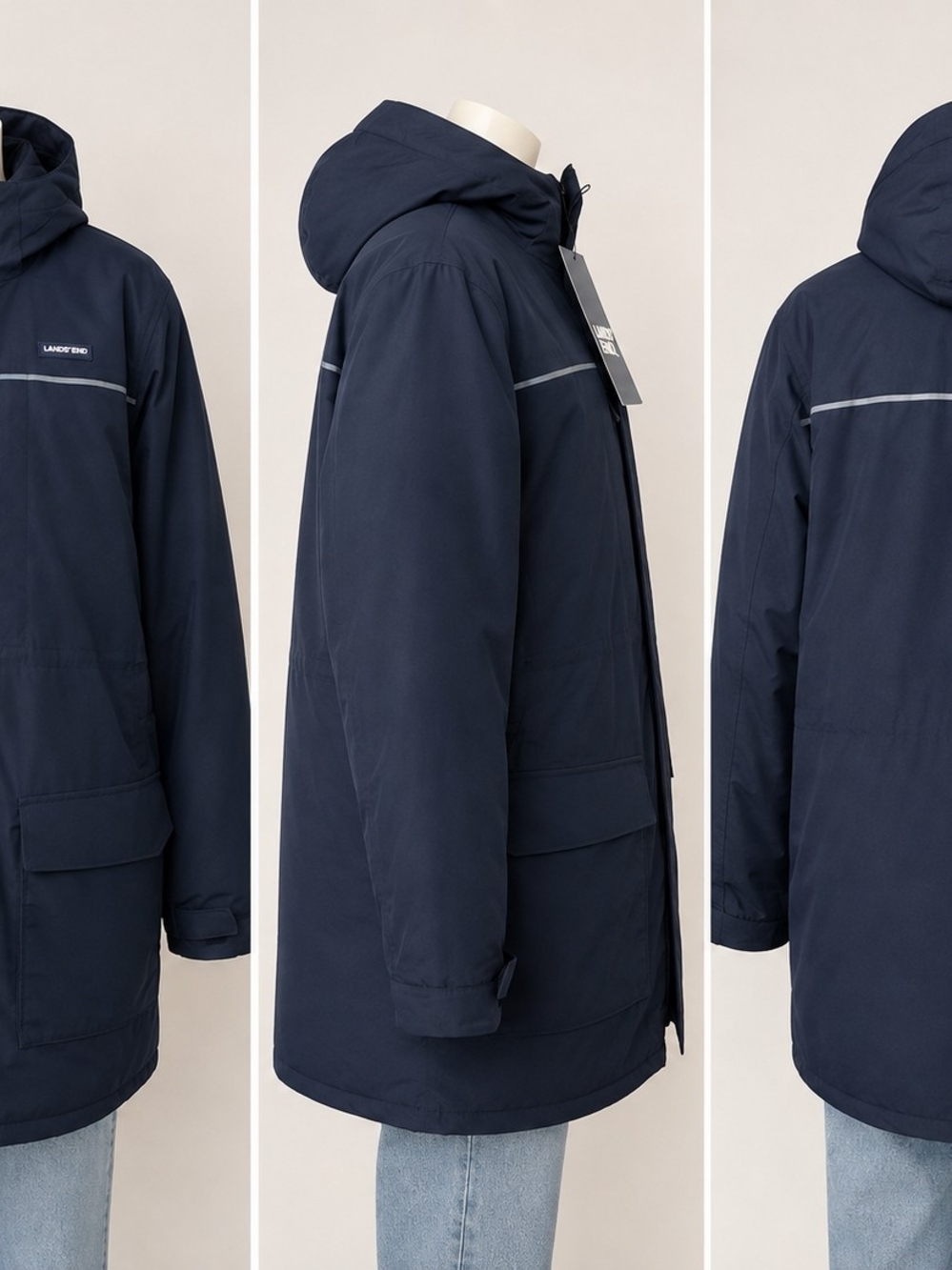 Lands’ End Men’s Navy Insulated Hooded Parka Jacket NWT Large 42-44